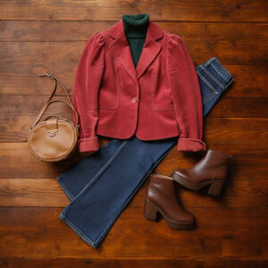 Retro Y2K Does 70s Style Maroon Red Velvet Blazer Jacket M